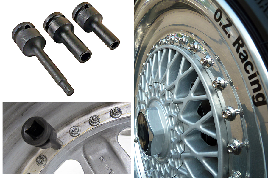 Specialist 10-point sockets & bit set for O.Z. split-rim alloy wheel maintenance
