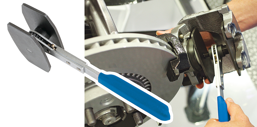 Keep brake caliper pistons parallel and straight with this ratchet brake piston spreader 