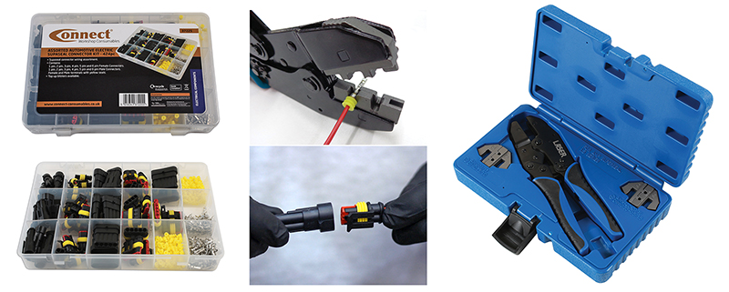 Professional, moisture-resistant wiring connections with this ratchet crimping tool and Supaseal connector kit
