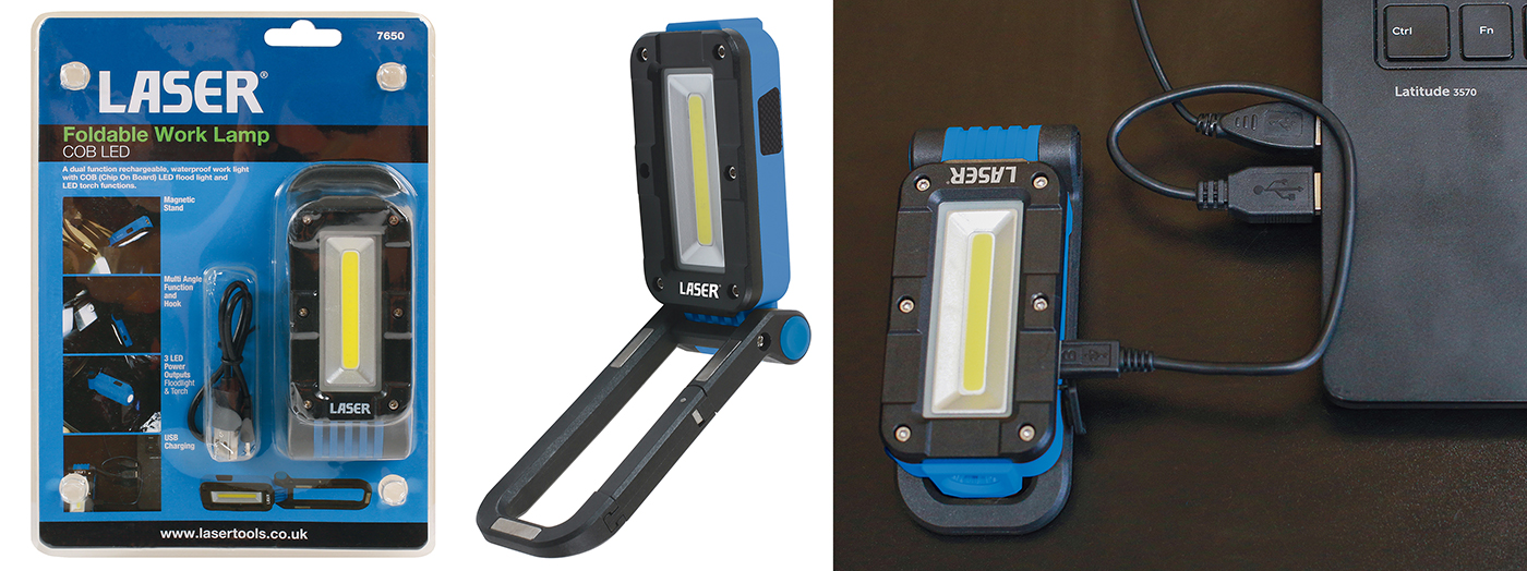 Versatile rechargeable LED work light has floodlight and torch functions