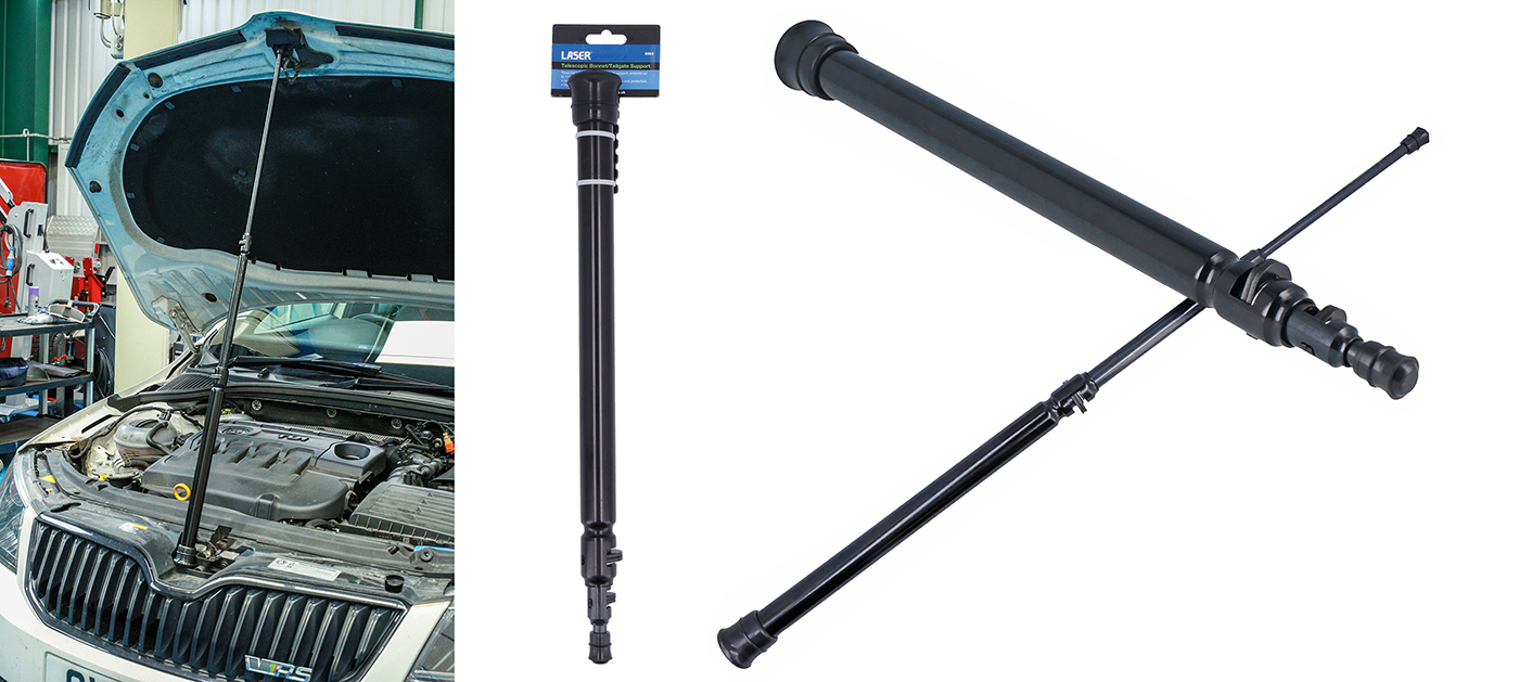 When repairing gas struts, safely secure the bonnet or tailgate with this telescopic support