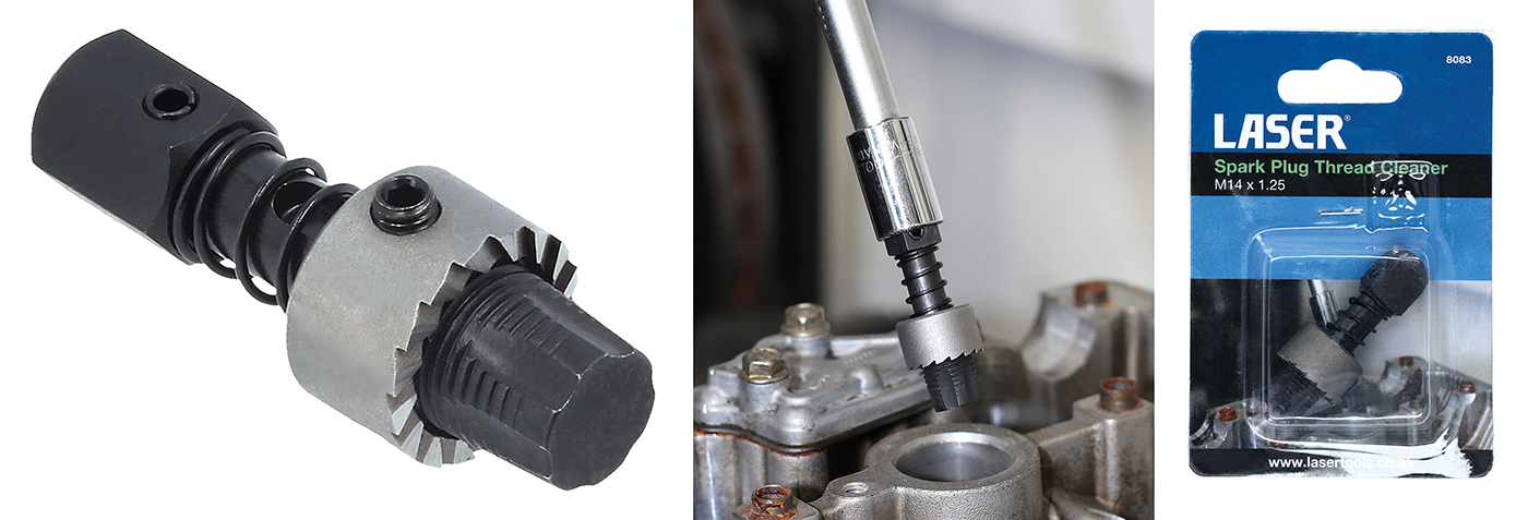 Clean spark plug threads and the sealing seat in one action with this spark plug thread chaser