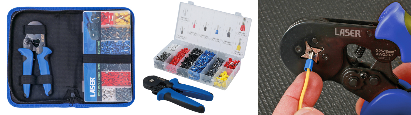 Wire ferrule crimp-connector set from Laser Tools includes 4-tooth crimping tool