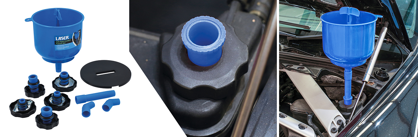 Mess-free coolant refilling with the new Laser Tools Anti-Spill Coolant Funnel set