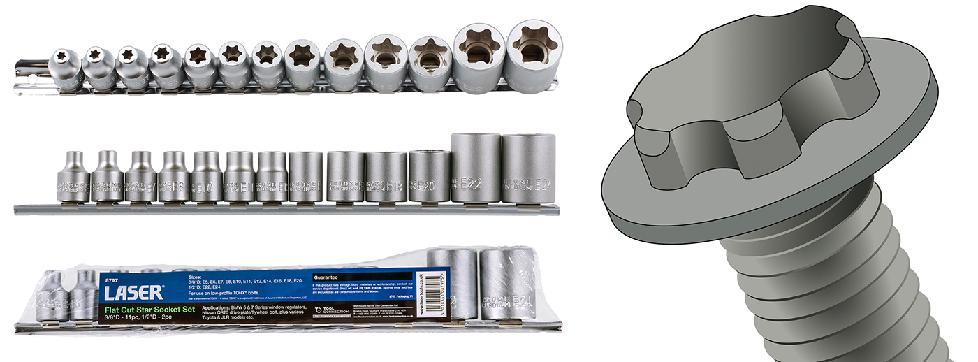 Solve the low-profile Torx-head bolt problem with this useful set of flat-cut star sockets 