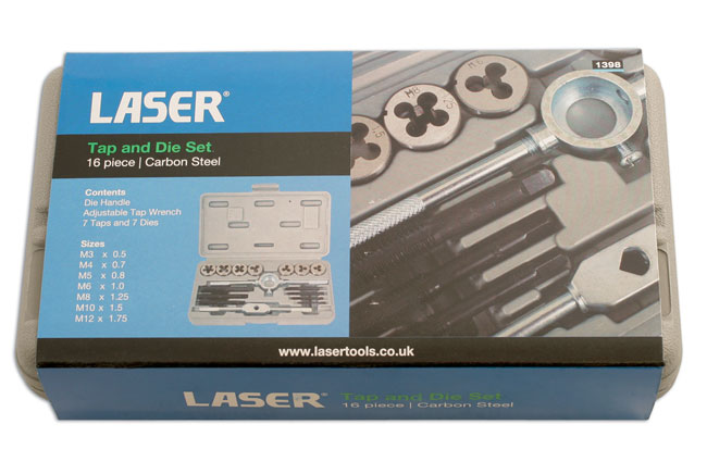 Laser Tools 1398 Metric Tap & Die Set 16pc