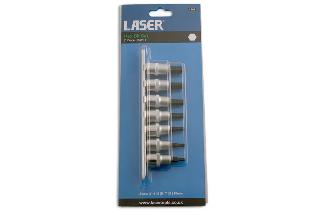 Laser Tools 1791 Hex Socket Bit Set 3/8"D 7pc