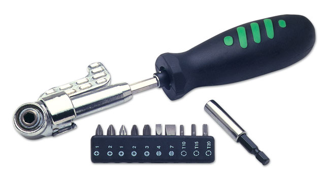 Laser Tools 2517 3-Way Angled Head Screwdriver & 10 Bits