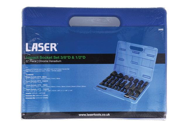 Laser Tools 3288 Impact Socket Set 3/8"D, 1/2"D 37pc