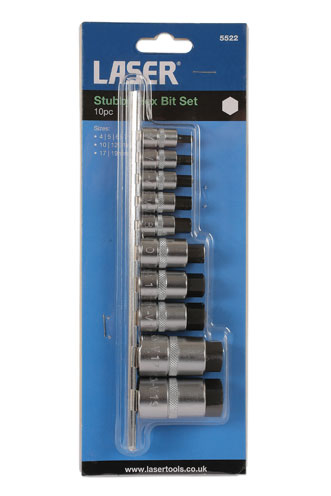 Laser Tools 5522 Hex Socket Bit Set 1/4"D, 3/8"D, 1/2"D 10pc