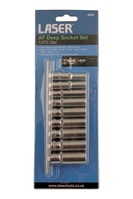 Laser Tools 5692 AF Deep Socket Set 1/4"D 9pc