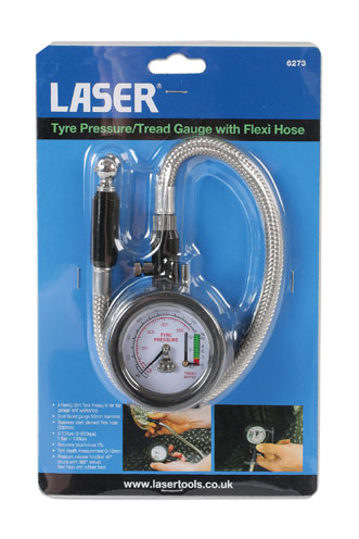 Laser Tools 6273 Tyre Pressure & Tread Gauge with Flexi Hose
