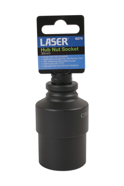 Laser Tools 6279 Deep Hub Nut Socket 1/2"D 36mm - Thin Walled