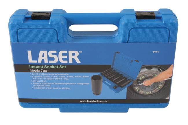 Laser Tools 6410 Extra Deep Impact Socket Set 3/4"D 7pc