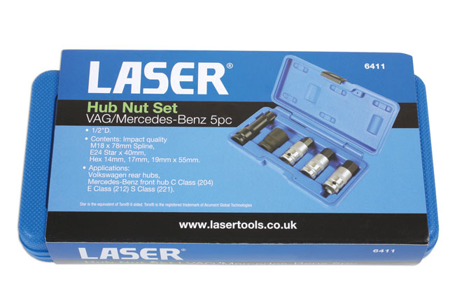 Laser Tools 6411 Hub Nut Tool Kit 1/2"D 5pc