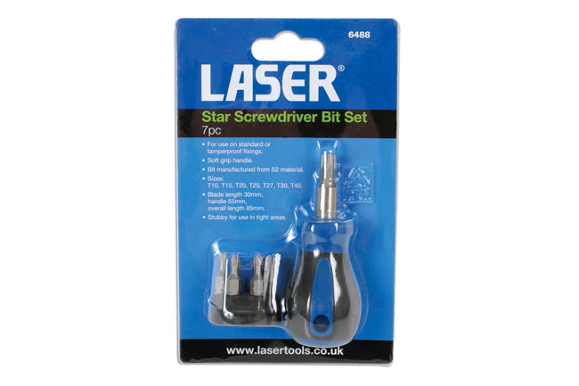 Laser Tools 6488 Stubby Star Screwdriver Bit Set 7pc