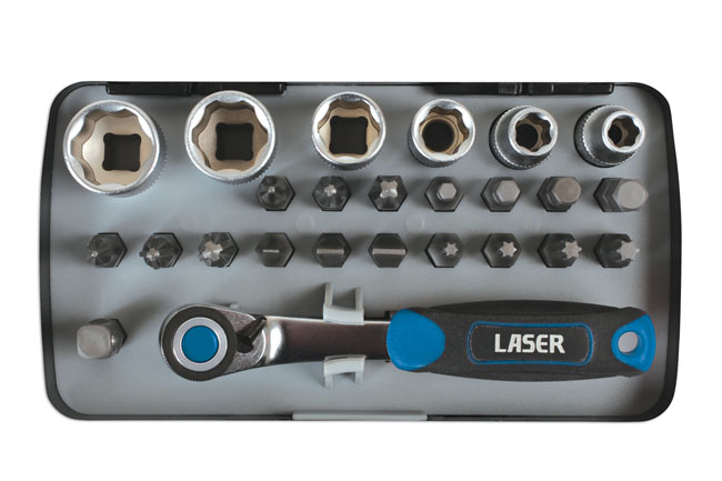 Laser Tools 6555 Socket and Bit Set 1/4"D 26pc