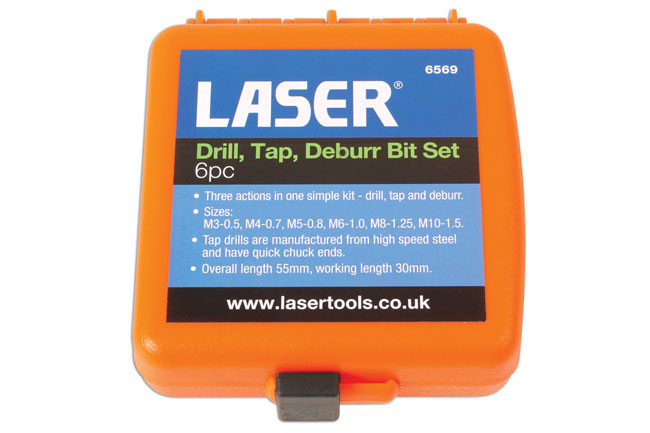 Laser Tools 6569 Drill, Tap & Deburr Bit Set 6pc