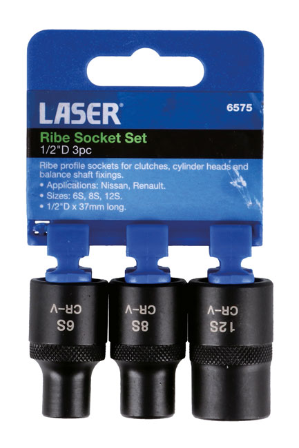 Laser Tools 6575 Ribe Socket Set 1/2"D 3pc