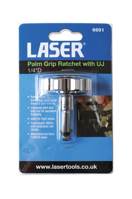 Laser Tools 6691 Palm Grip Ratchet with Universal Joint 1/4"D