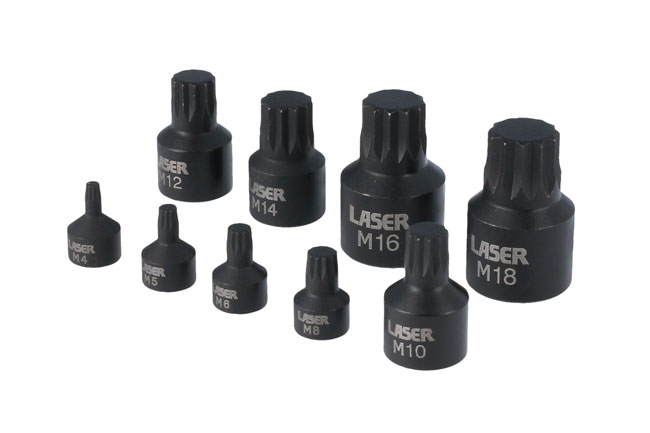 Laser Tools 6725 Low Profile Spline Socket Bit Set 1/4"D, 3/8"D, 1/2"D 9pc