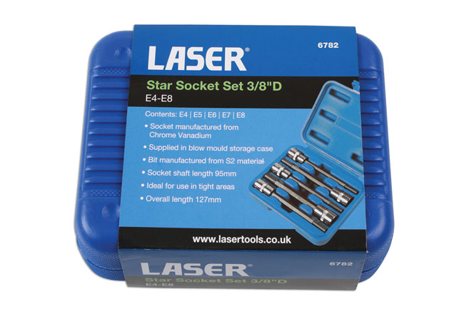 Laser Tools 6782 Long Series Star Socket Set 3/8"D 5pc