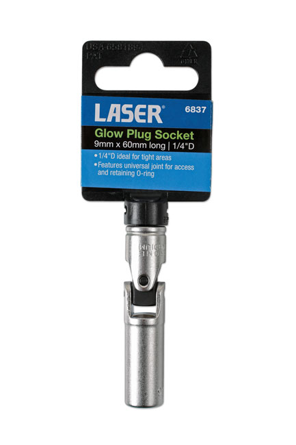 Laser Tools 6837 Universal Joint Glow Plug Socket 1/4"D 9mm