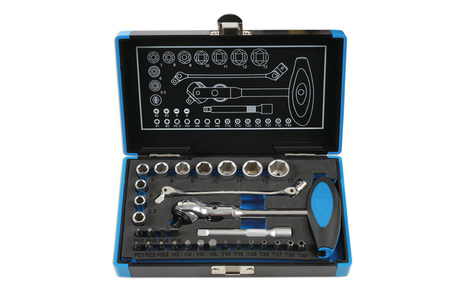 Laser Tools 6916 Roto Lock Socket and Bit Set 1/4"D 31pc
