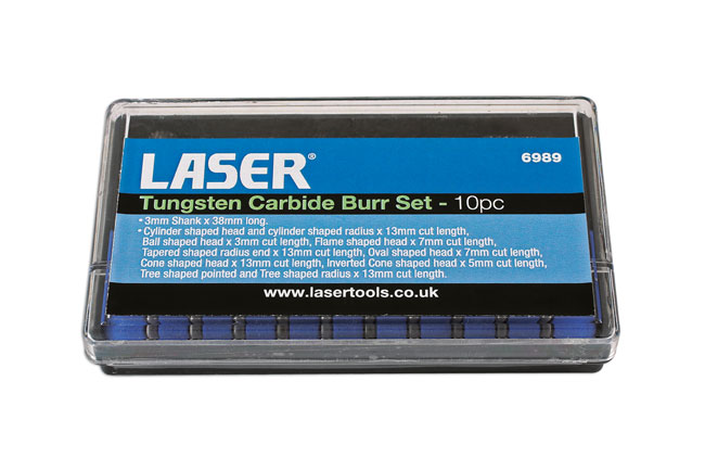 Laser Tools 6989 Tungsten Carbide Burr Set 10pc