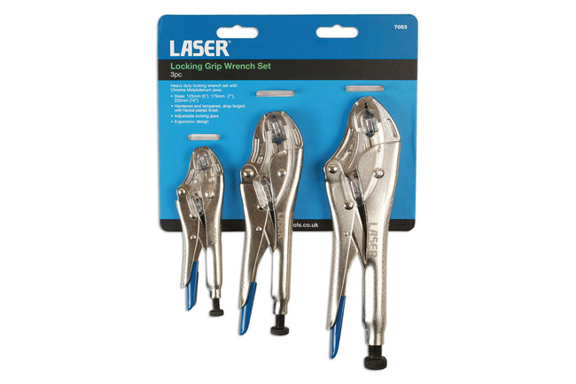 Laser Tools 7053 Locking Grip Wrench Set 3pc