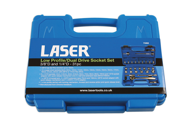 Laser Tools 7068 Low Profile/Dual Drive Socket Set 31pc
