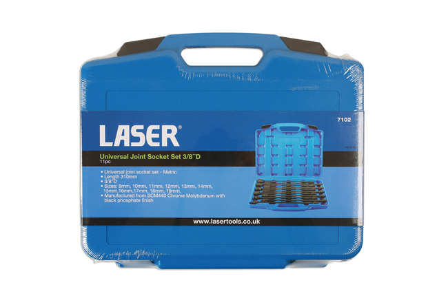 Laser Tools 7102 Universal Joint Extra Long Impact Socket Set 3/8"D 11pc