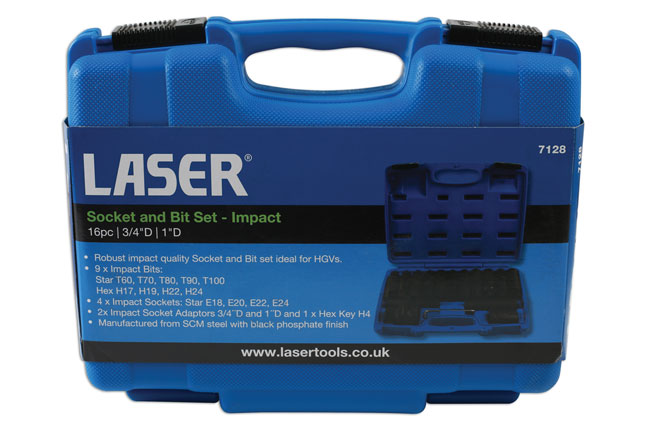 Laser Tools 7128 Impact Bit & Socket Set 3/4"D, 1"D 16pc