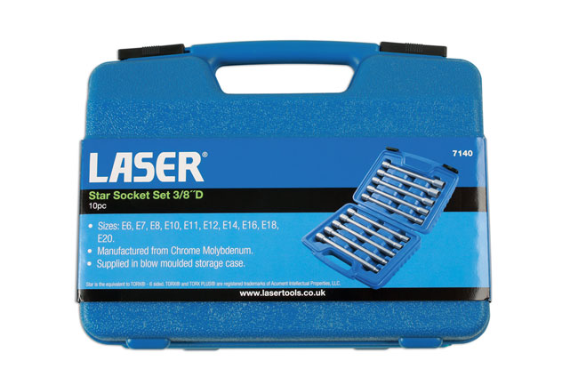 Laser Tools 7140 Extra Deep Star Socket Set 3/8"D 10pc