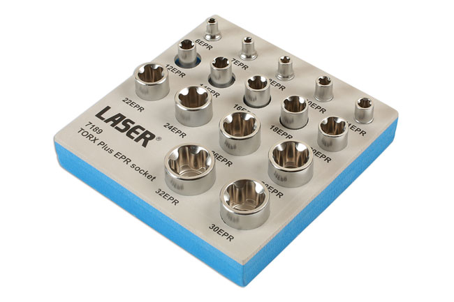 Laser Tools 7189 Torx® Plus EPR Socket Set 1/4"D, 3/8"D, 1/2"D 16pc