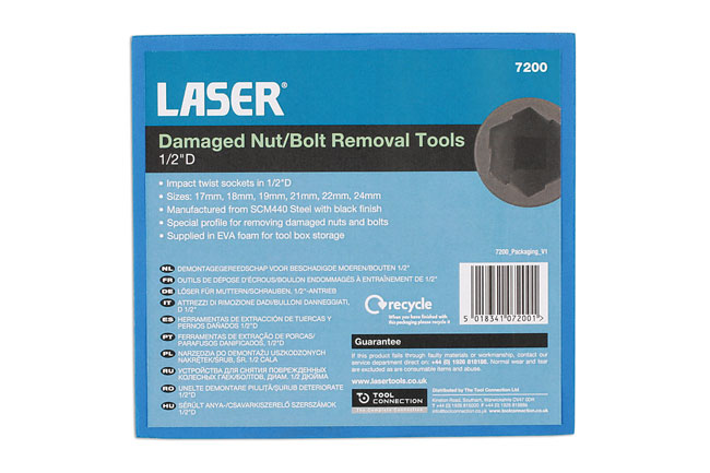 Laser Tools 7200 Damaged Nut/Bolt Remover Tools 1/2"D 6pc