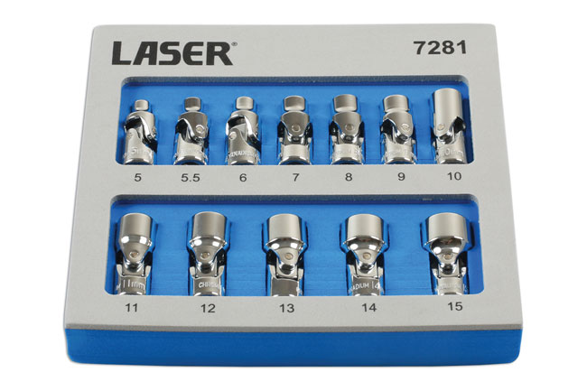 Laser Tools 7281 Universal Joint Socket Set 1/4"D 12pc