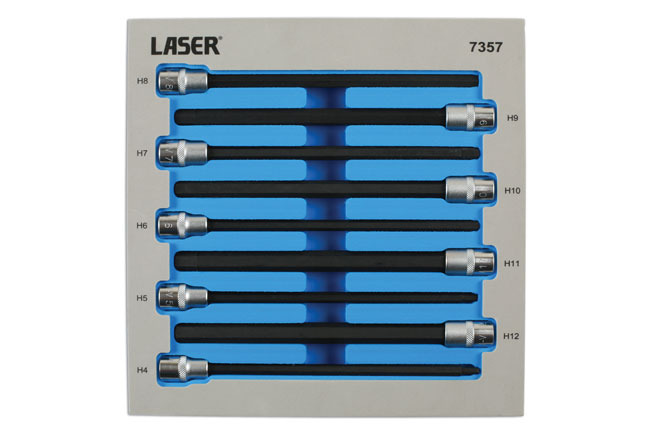 Laser Tools 7357 Extra Long Hex Socket Bit Set 3/8"D 9pc