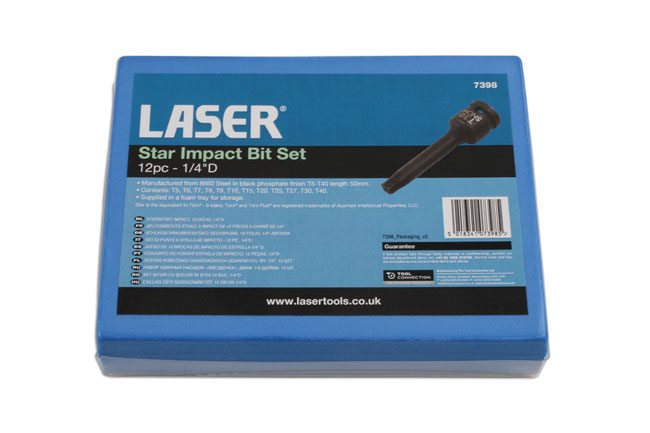 Laser Tools 7398 Impact Star Socket Bit Set 1/4"D 12pc
