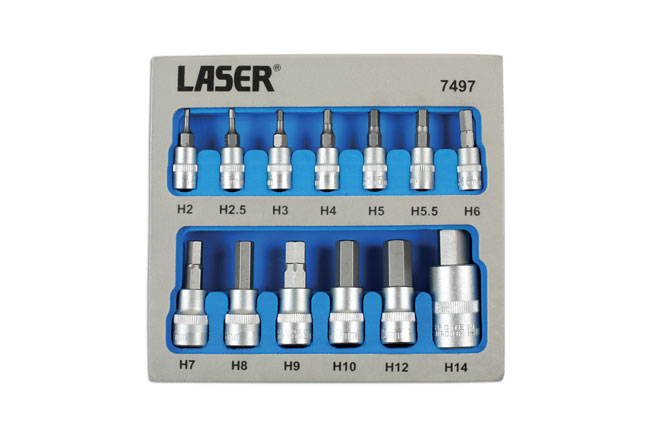Laser Tools 7497 Security Hex Socket Bit Set 1/4"D, 3/8"D, 1/2"D 13pc