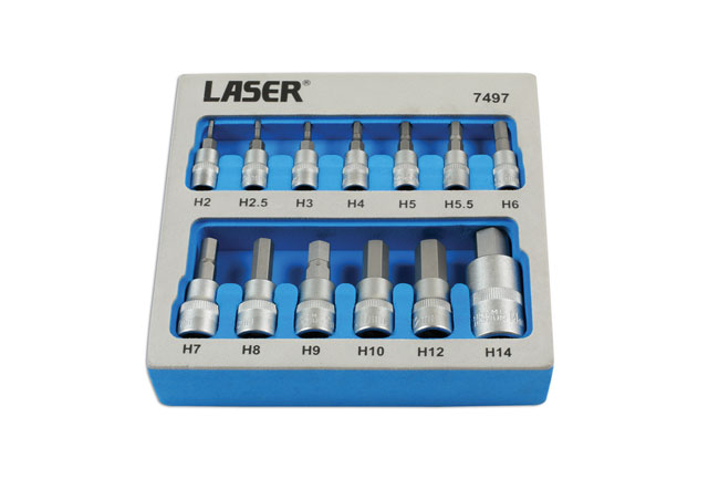 Laser Tools 7497 Security Hex Socket Bit Set 1/4"D, 3/8"D, 1/2"D 13pc