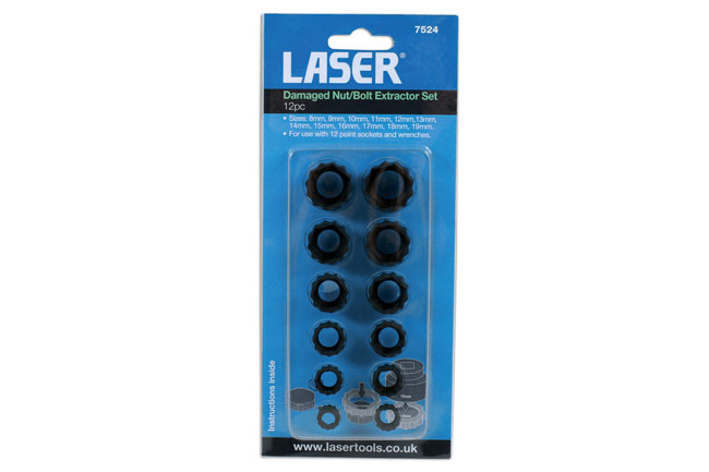 Laser Tools 7524 Damaged Nut/Bolt Extractor Set 12pc