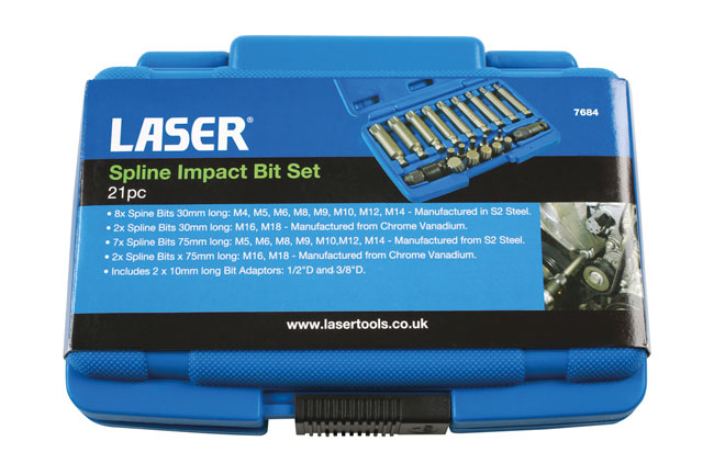 Laser Tools 7684 Spline Impact Bit Set 21pc