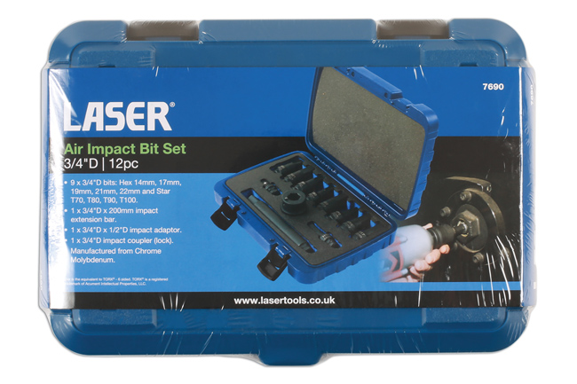 Laser Tools 7690 Heavy Duty Impact Socket Bit Set 3/4"D 12pc