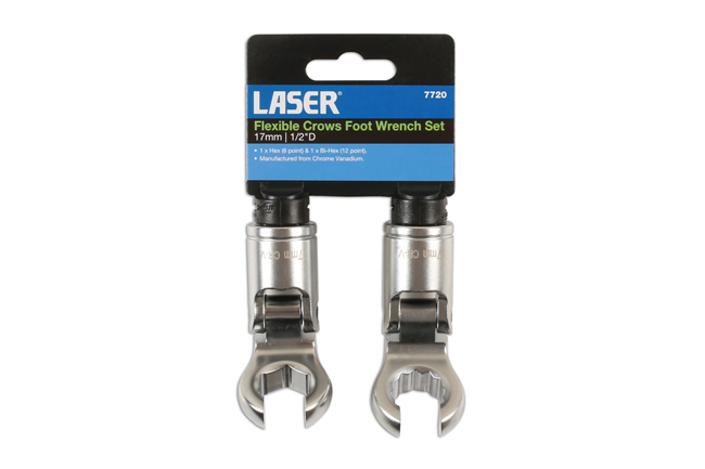 Laser Tools 7720 Flexible Crows Foot Wrench Set 1/2"D 2pc