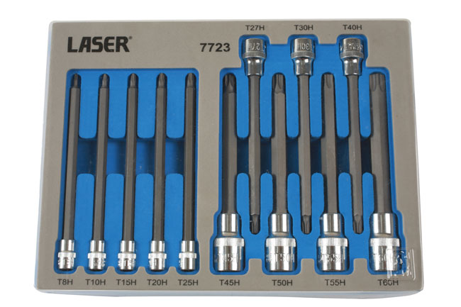 Laser Tools 7723 Long Tamperproof Torx® Socket Bit Set 1/4"D, 3/8"D, 1/2"D