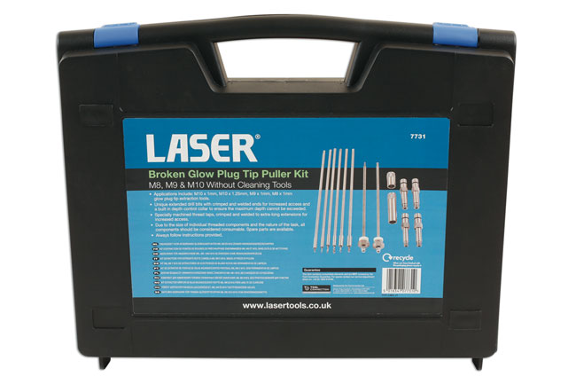 Laser Tools 7731 Broken Glow Plug Tip Puller Master Kit M8, M9 & M10