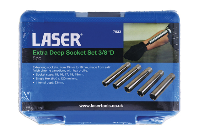 Laser Tools 7823 Extra Deep Socket Set 3/8"D 5pc