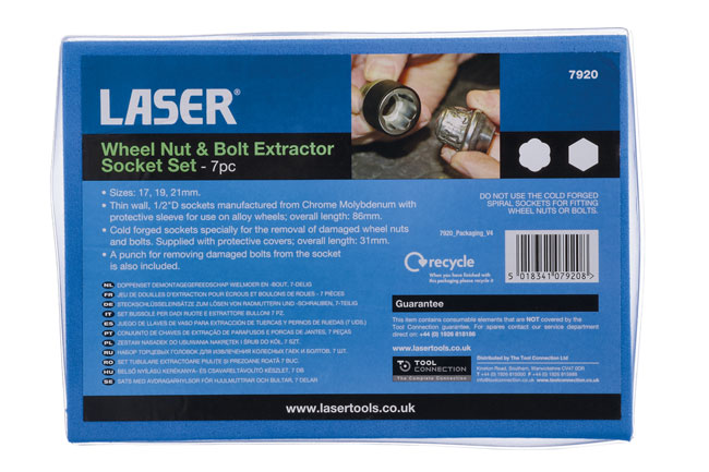 Laser Tools 7920 Wheel Nut & Bolt Extractor Socket Set 7pc