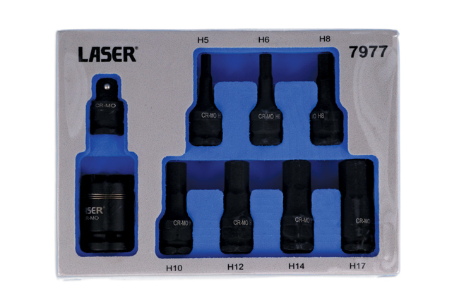 Laser Tools 7977 Dual Drive Hex Impact Bit Socket Set 9pc